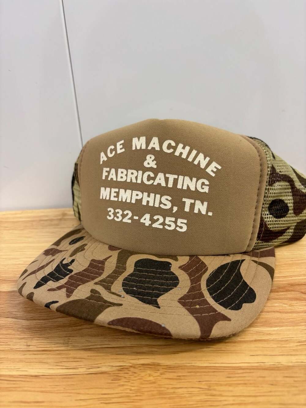 Vintage Speedway Ace Machine & Fabricating Memphis TN Camo Trucker Snapback Hat